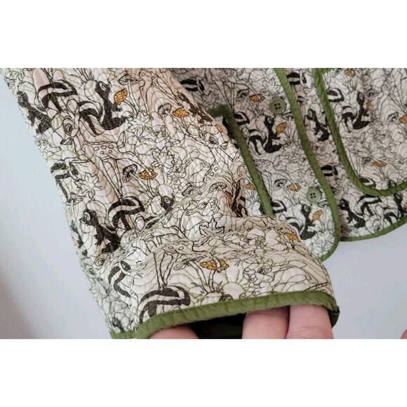 Disney Parks Bambi Flower Quilted Jacket Blazer V-Neck Button Cotton Olive - Picture 5 of 13